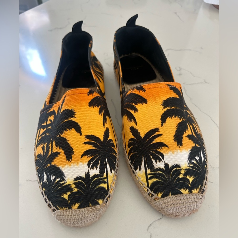 Saint Laurent Black/Yellow Palm Trees At Sunset Print Canvas Slip-On Espadrilles - Picture 7 of 7